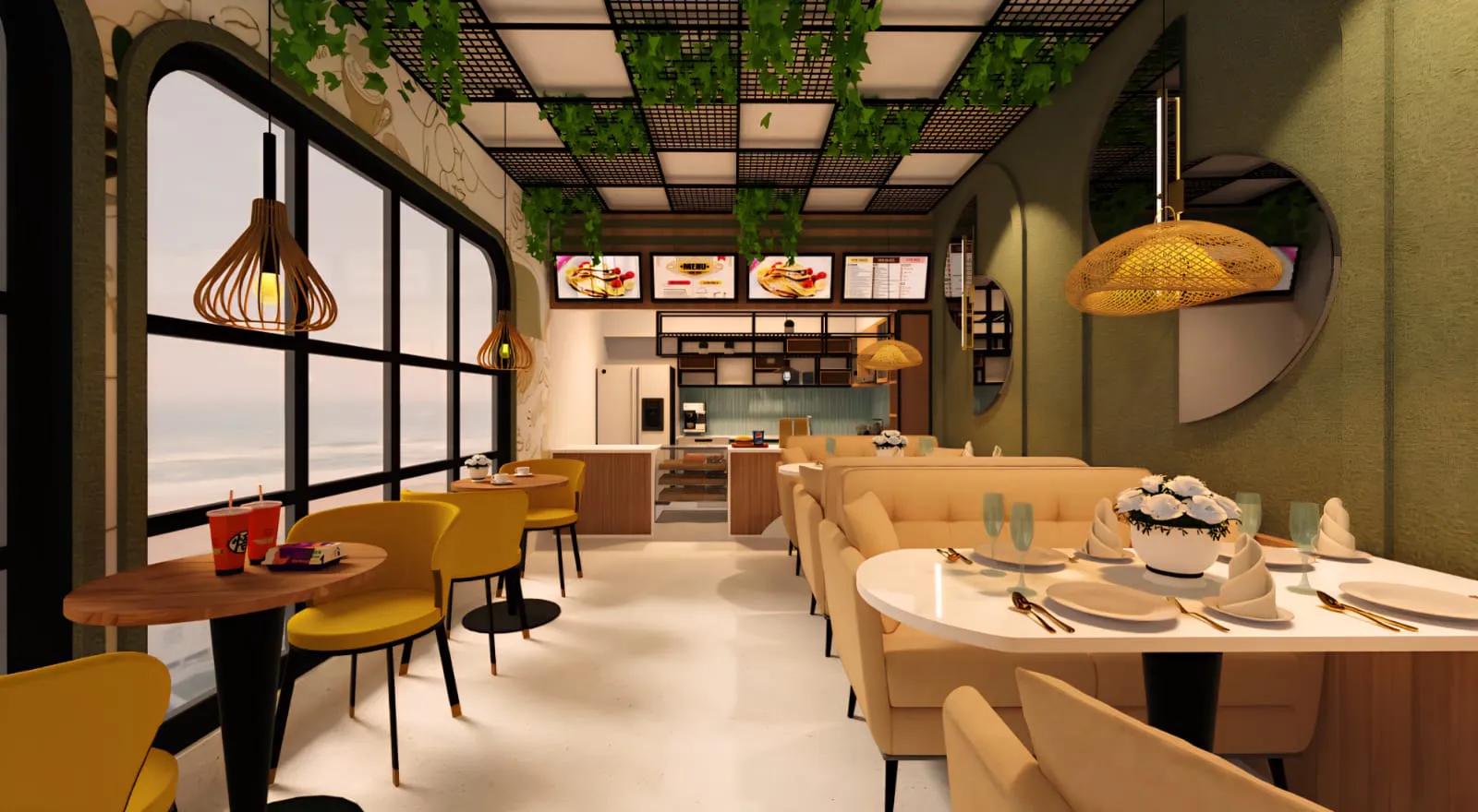 Contemporary Café & Restaurant Interior — Hospitality interior design by Ideal Fusion